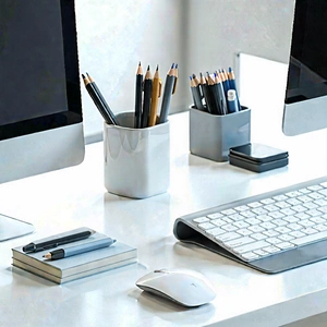 Business Isometric Design: Workplace with modern office supplies on desk