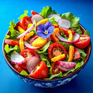Lifestyle 3D Render: Fresh salad prepared with fresh ingredients