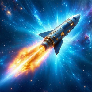 A Rocket Is Shown In A Space Scene, With Its Tail End Visible