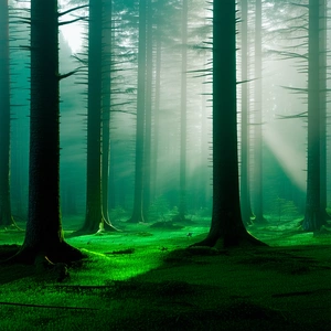 Nature Octane Render: (forest:1.39) scene during foggy morning