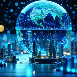 Artificial Intelligence Visualization With Large, Blue,