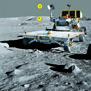 A White Rover Vehicle On The Moon's Surface