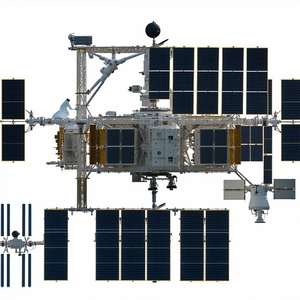 A Space Station With A Large Number Of Solar Panels On Its Exterior