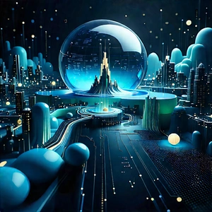 Big Data Visualization With Futuristic Cityscape,