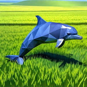 Nature Low Poly: Dolphin in prairie grassland
