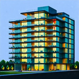 Urban Woodcut Print: Modern Apartment Complex With Reflective Glass With Model Large,