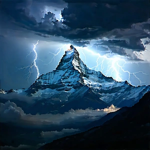 Nature 3d Render: Lightning Over (mountain:1.17) Peak With Majestic Mountain