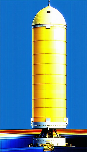 A Yellow Tower Is Shown In A Blue Background