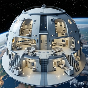 The Image Is A Computer-generated (cgi) Depiction Of A Futuristic Space Station