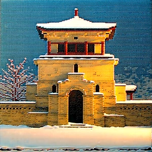 Urban Macro Photography: Historic Monument With Snow Covering With Large, Yellow