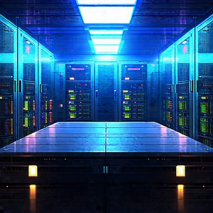 Futuristic Server Room With Large Computer