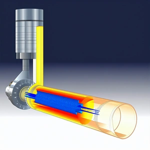A Large Pipe With A Blue Color And A Yellow Tube Inside It