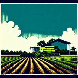 Tech Linocut Print: Agricultural Technology In Tech Office With Black White