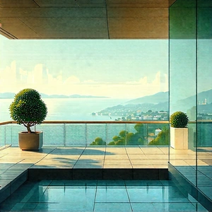 Lifestyle Lithograph: Balcony Garden With Organized Space With Large Potted