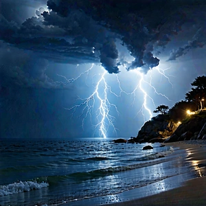Nature 3d Render: Lightning Over Coastline With Lightning Bolt