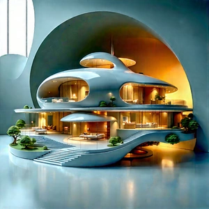 (futuristic:1.37) Smart Home With Rendering Large,
