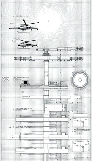A Large Drawing Of A Helicopter Is Shown In The Center Of The Image