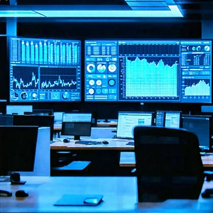 Tech Macro Photography: Financial Technology In Tech Office With Image, There