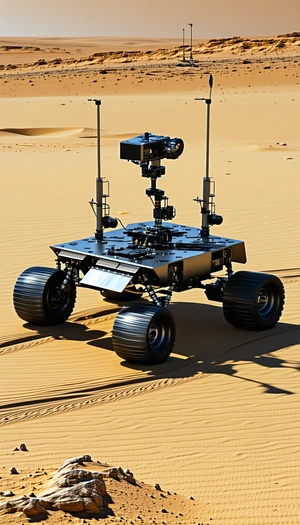 A Large Robotic Vehicle With A Camera Mounted On Top Of It
