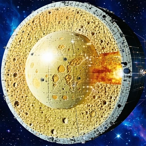 A Large, Round, Yellow Spacecraft Is Shown In A Close-up View