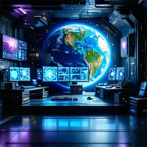 Futuristic Digital Workspace With Image, There