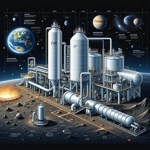 The Image Is A Detailed Illustration Of A Factory, With A Large Tank And A Smaller Tank Visible