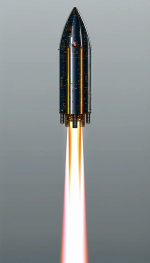 A Rocket Ship With A Long, Bright Orange Exhaust Trail Behind It
