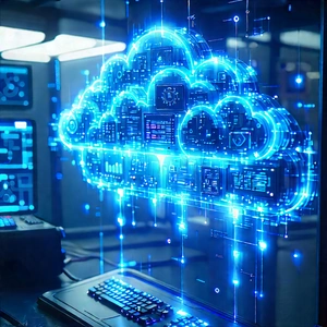 Cloud Computing Visualization With Computer Monitor