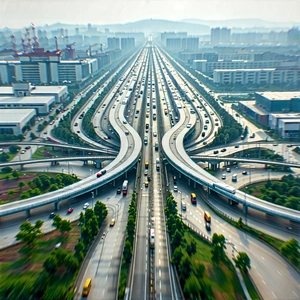 Urban Editorial Photography: Aerial View Of Transportation Hub With Image, There