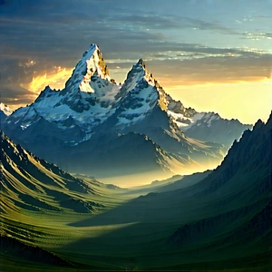 Nature Blender Artwork: (mountain:1.17) Range During Golden Hour With Majestic Mountain