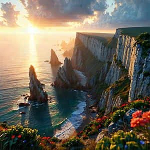 Nature Infographic Style: Coastal cliff during sunrise