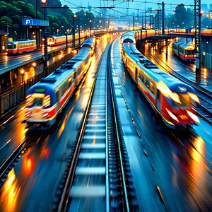Urban Abstract Design: Aerial View Of Transportation Hub With Train Traveling