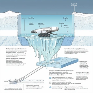 The Image Is A Diagram Showing A Submarine Traveling Through A Frozen Area