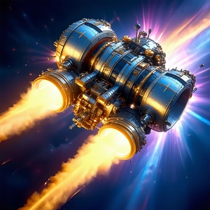 A Futuristic Spacecraft Is Shown In A Blue And Purple Sky