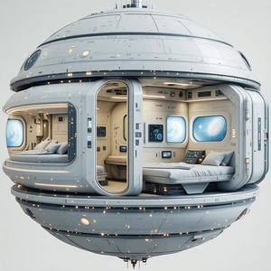 A Futuristic Spacecraft With A Large, Round, White Dome On Top
