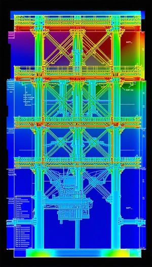 The Image Is A Blueprint Of A Large Structure, Possibly A Bridge Or A Building