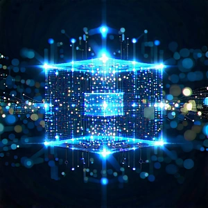 Quantum Computer With Digital Particles With Brightly Lit,