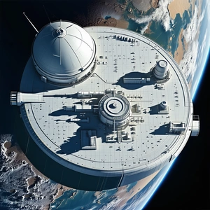 A Large White Space Station Is Shown In A Close-up View