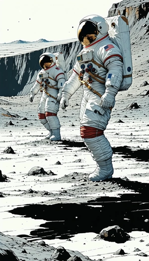 In The Image, There Are Two Astronauts Walking On The Moon