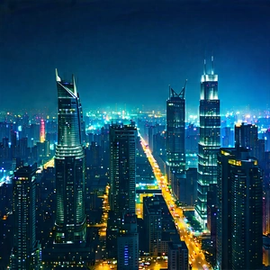 Urban Low Poly: Cityscape Of Modern Metropolis During Night With Nighttime View