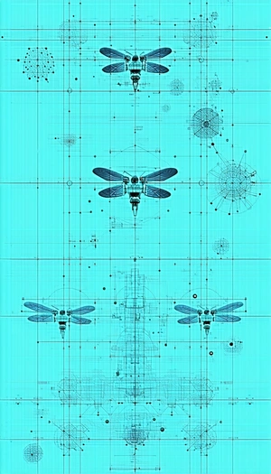 A Blue Drawing Of A Dragonfly Is Displayed On A Blue Background