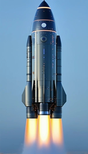A Rocket Is Shown In A Close-up View, With Its Engine And Boosters Clearly Visible