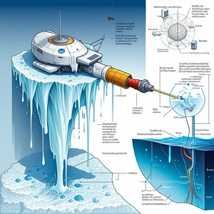 A Large Iceberg Is Shown In A Cartoon Drawing, With A Large Orange Tube Sticking Out Of It