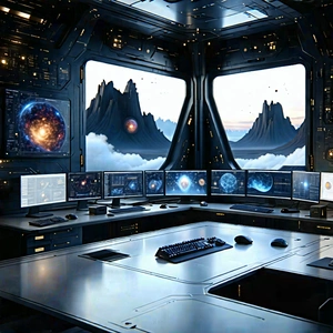 Tech Matte Painting: Futuristic Digital Workspace With Futuristic Control