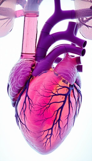 The Image Is A Close-up Of A Heart, Showcasing Its Intricate Structure And Blood Vessels