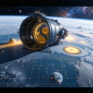 A Spacecraft With A Large Dome On Top, Floating In The Vast Expanse Of Space