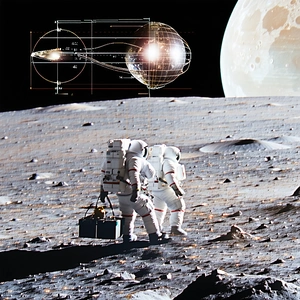 In The Image, Two Astronauts Are Standing On The Moon, Wearing White Suits