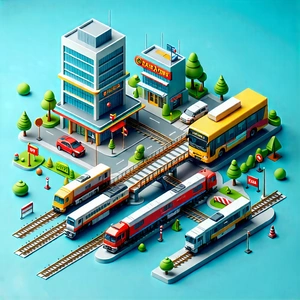 Urban Isometric Design: Aerial View Of Transportation Hub With Image, There