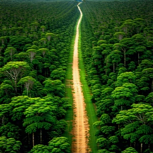 Nature Aerial Photography: Path through tropical jungle