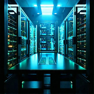 Server Rack With Holographic Projection With Image, There